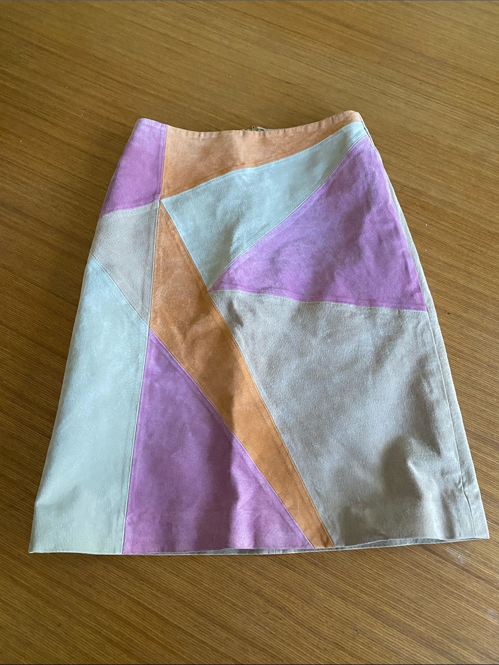 Vintage Suede Bagatelle Colorblock A-Line Skirt in Lavender Orange Cream Tan 4